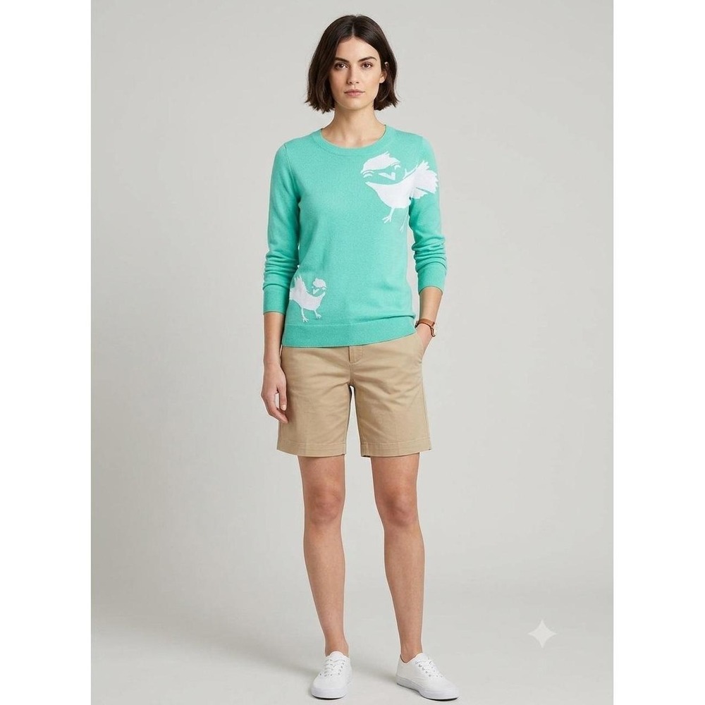 Anthropologie HWR Monogram Empty Nest Bird Sweater Green Suburgatory size XL